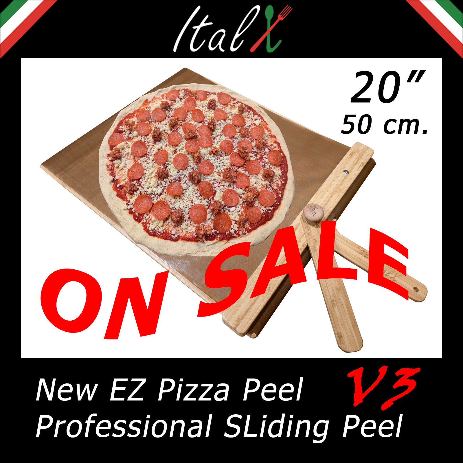 NEW EZ Pizza Peel 20 V3 - (actual size 19.5”) Self Launching