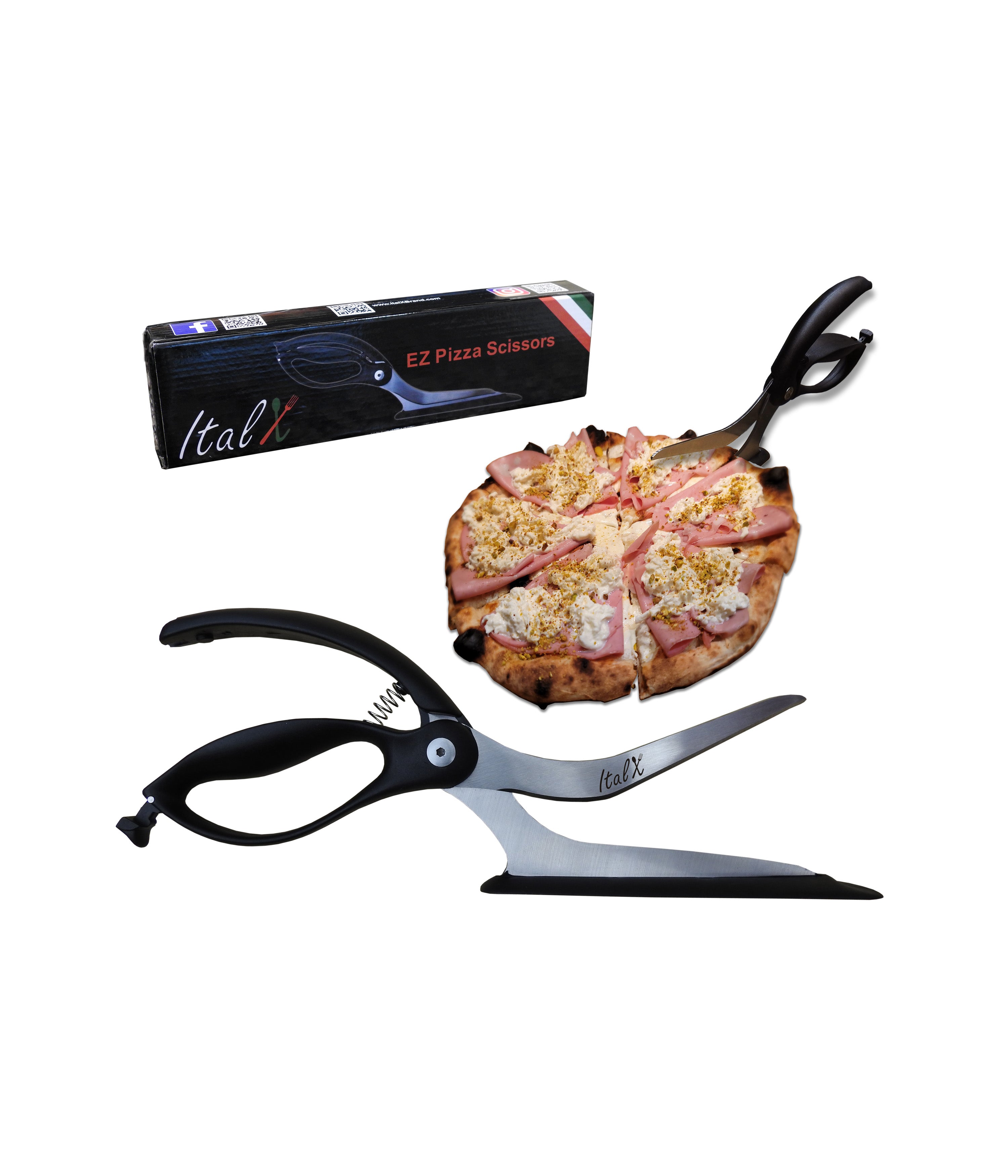 EZ Pizza Scissors - ITALX Stainless Steel Pizza Cutter and Server